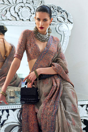 Pashmina Kashmiri Silk Saree With Blouse Piece