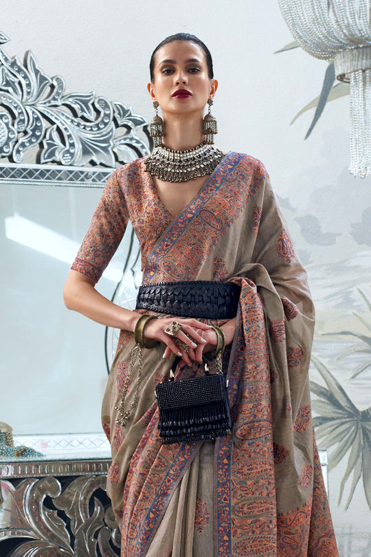 Pashmina Kashmiri Silk Saree With Blouse Piece