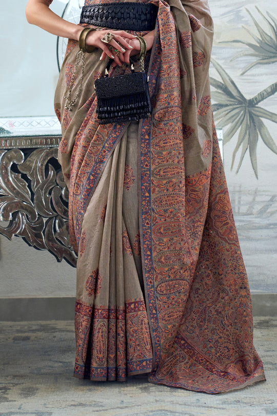 Pashmina Kashmiri Silk Saree With Blouse Piece