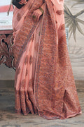 Pink Pashmina Kashmiri Silk Saree With Blouse Piece
