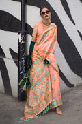 Orange  Banarasi Silk Saree With Blouse Piece