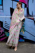 Lavender Banarasi Silk Saree With Blouse Piece