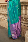 Bottle Green Soft Silk Saree With Blouse Piece