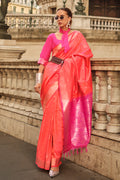 Orange Soft Silk Saree With Blouse Piece