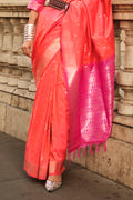 Orange Soft Silk Saree With Blouse Piece