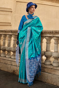 Ocean Blue Soft Silk Saree With Blouse Piece