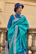 Ocean Blue Soft Silk Saree With Blouse Piece