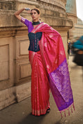 Pink Soft Silk Saree With Blouse Piece