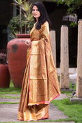 Beige Chanderi Cotton Saree