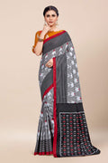 Womens Digital Print Viscose Grey Saree With Blouse Piece