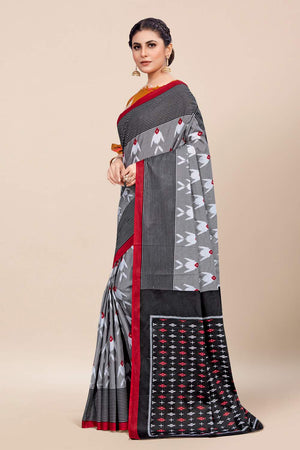 Womens Digital Print Viscose Grey Saree With Blouse Piece
