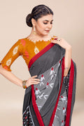 Womens Digital Print Viscose Grey Saree With Blouse Piece