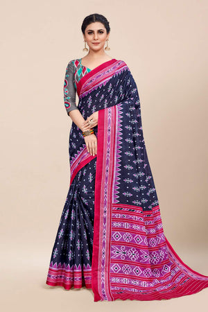 Womens Digital Print Viscose Black Saree With Blouse Piece