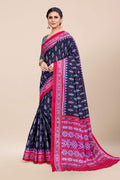 Womens Digital Print Viscose Black Saree With Blouse Piece