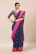 Womens Digital Print Viscose Black Saree With Blouse Piece