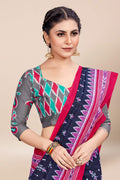 Womens Digital Print Viscose Black Saree With Blouse Piece