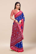 Womens Cotton Blue Saree With Blouse Piece