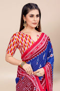 Womens Cotton Blue Saree With Blouse Piece