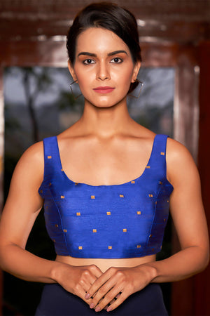 Womens Blue Silk Blouse