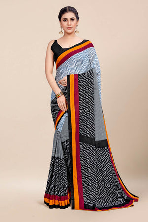 Womens Cotton Grey Saree With Blouse Piece