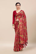 Womens Digital Print Viscose Red Saree With Blouse Piece