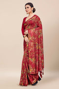 Womens Digital Print Viscose Red Saree With Blouse Piece
