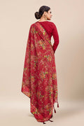 Womens Digital Print Viscose Red Saree With Blouse Piece
