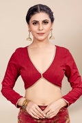 Womens Digital Print Viscose Red Saree With Blouse Piece