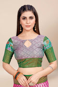 Womens Banarasi Silk Pink Saree With Blouse Piece