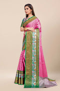 Womens Banarasi Silk Pink Saree With Blouse Piece