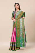 Womens Banarasi Silk Pink Saree With Blouse Piece