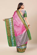 Womens Banarasi Silk Pink Saree With Blouse Piece