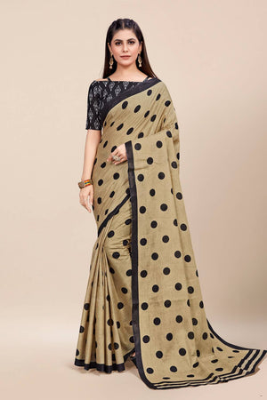Womens Cotton Beige Saree With Blouse Piece
