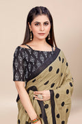 Womens Cotton Beige Saree With Blouse Piece