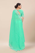 Womens Linen Blend Green Saree With Blouse Piece