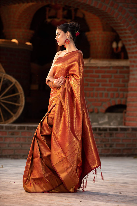 Pumpkin Orange Kanjivaram Saree