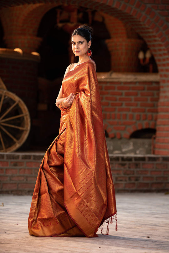 Pumpkin Orange Kanjivaram Saree
