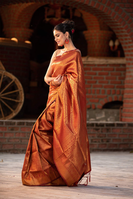 Pumpkin Orange Kanjivaram Saree