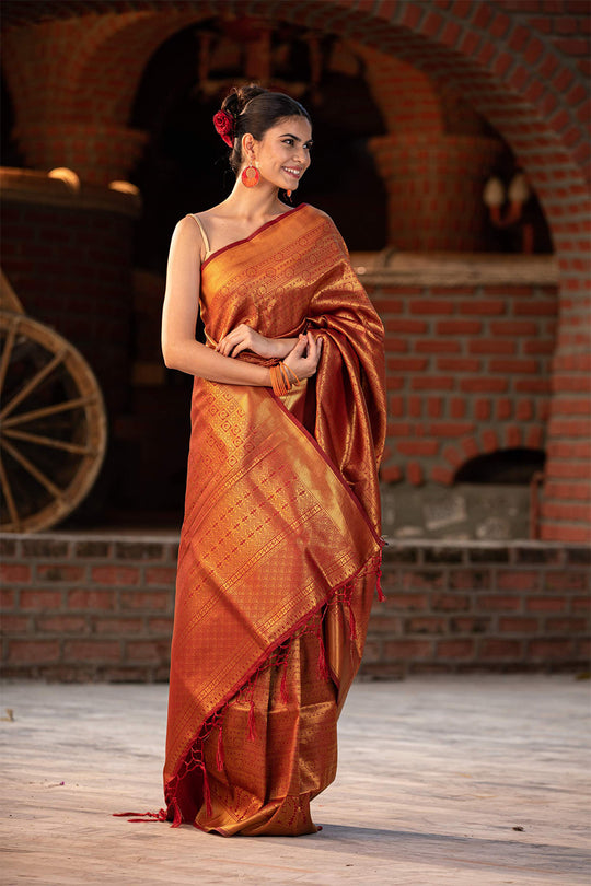 Pumpkin Orange Kanjivaram Saree