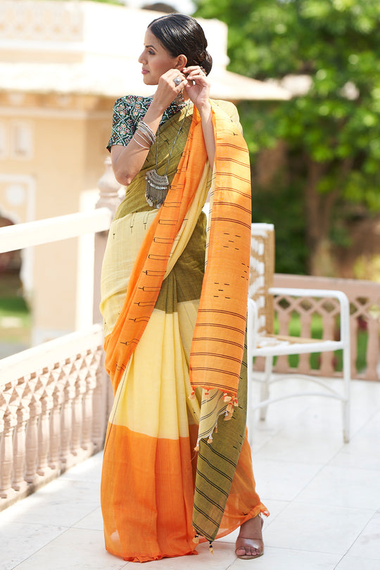 Multicolor Mulmul Cotton Saree