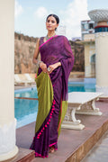 Dark Purple Mulmul Cotton Saree