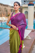 Dark Purple Mulmul Cotton Saree