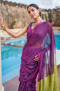 Dark Purple Mulmul Cotton Saree