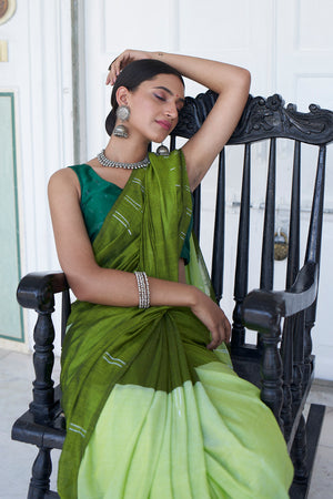 Hunter Green Mulmul Cotton Saree