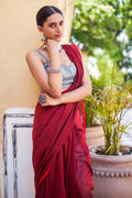 Brick Red Mulmul Cotton Saree