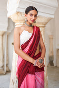 Brick Red And Pink Mulmul Cotton Saree