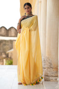 Pineapple Yellow Mulmul Cotton Saree