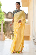 Pineapple Yellow Mulmul Cotton Saree