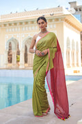 Red And Green Mulmul Cotton Saree