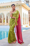 Red And Green Mulmul Cotton Saree